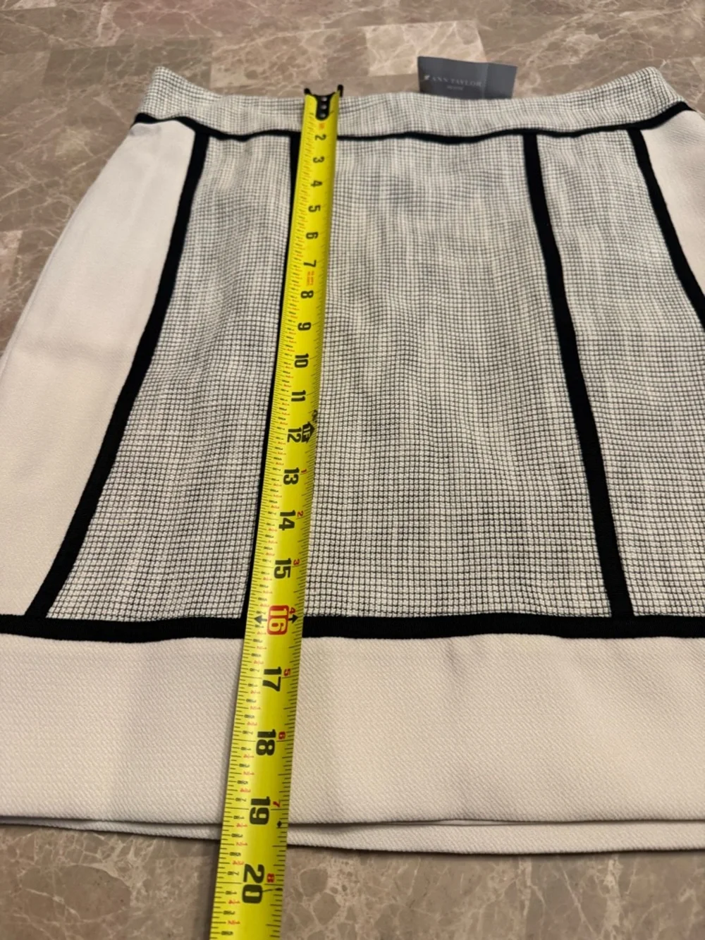 Ann Taylor Beige Black Skirt Textured Panel Lined Career Cotton Poly Stretch 10P